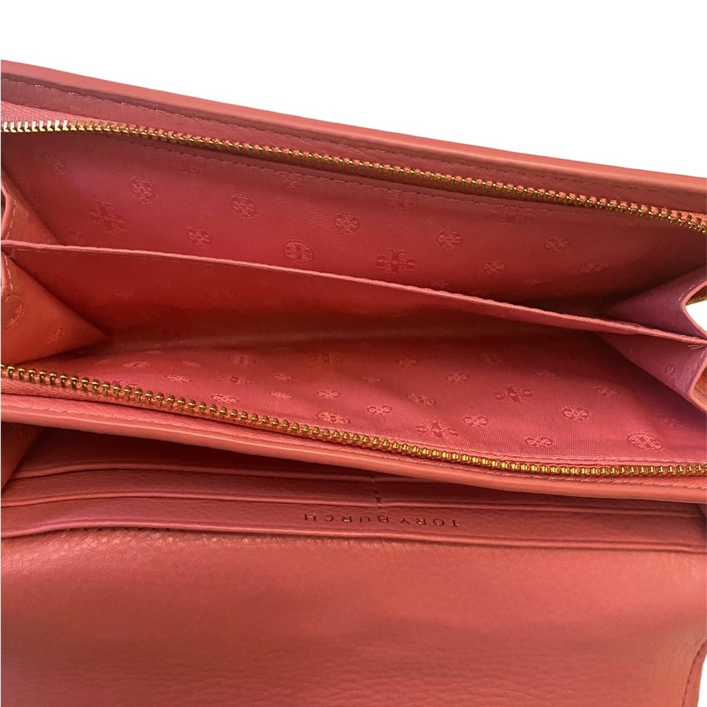 Tory Burch Britton Duo Envelope Continental Pink Leather Wallet - Picture 12 of 15